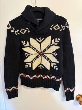 vintage Ralph Lauren Sport black snowflake shawl collar sweater size small
